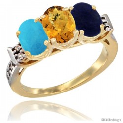 10K Yellow Gold Natural Turquoise, Whisky Quartz & Lapis Ring 3-Stone Oval 7x5 mm Diamond Accent