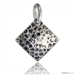 Sterling Silver Square Pendant Hammered-finish Made in Italy, 1 in