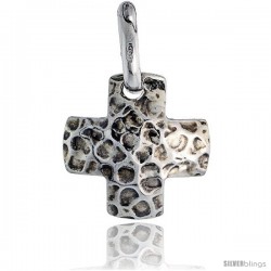 Sterling Silver Cross Pendant Hammered-finish Made in Italy, 3/4 in tall