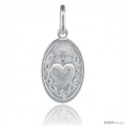 Sterling Silver Sacred Heart of Jesus Oval Medal Made in Italy, 1 in tall