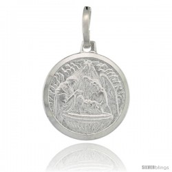 Sterling Silver Baby Jesus & Guardian Angel Round Medal Made in Italy, 5/8 in