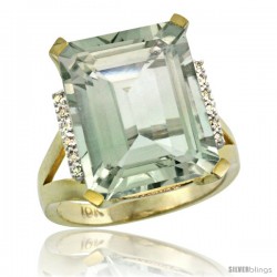 10k Yellow Gold Diamond Green-Amethyst Ring 12 ct Emerald Cut 16x12 stone 3/4 in wide