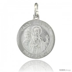 Sterling Silver Saint Barbara Medal Made in Italy, Medal 3/4 in Round