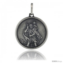 Sterling Silver Saint Christopher Round Medal Made in Italy, 3/4 in tall