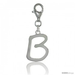 Sterling Silver Block Initial Letter B Alphabet Charm with Lobster Lock Clasp, 7/8 in