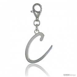 Sterling Silver Block Initial Letter C Alphabet Charm with Lobster Lock Clasp, 7/8 in