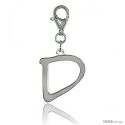 Sterling Silver Block Initial Letter D Alphabet Charm with Lobster Lock Clasp, 7/8 in