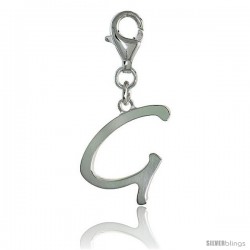 Sterling Silver Block Initial Letter G Alphabet Charm with Lobster Lock Clasp, 7/8 in