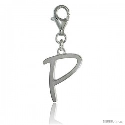 Sterling Silver Block Initial Letter P Alphabet Charm with Lobster Lock Clasp, 7/8 in