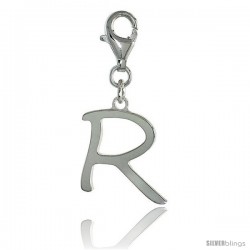 Sterling Silver Block Initial Letter R Alphabet Charm with Lobster Lock Clasp, 7/8 in