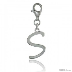 Sterling Silver Block Initial Letter S Alphabet Charm with Lobster Lock Clasp, 7/8 in