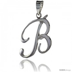 Sterling Silver Script Initial Letter B Alphabet Pendant Flawless Polish, 1 1/2 in long