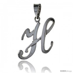Sterling Silver Script Initial Letter H Alphabet Pendant Flawless Polish, 1 1/2 in long