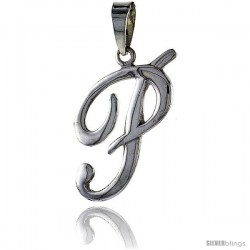 Sterling Silver Script Initial Letter P Alphabet Pendant Flawless Polish, 1 1/2 in long