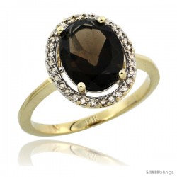 14k Yellow Gold Diamond Halo Smoky Topaz Ring 2.4 carat Oval shape 10X8 mm, 1/2 in (12.5mm) wide