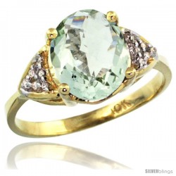 10k Yellow Gold Diamond Green Amethyst Ring 2.40 ct Oval 10x8 Stone 3/8 in wide