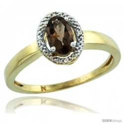 14k Yellow Gold Diamond Halo Smoky Topaz Ring 0.75 Carat Oval Shape 6X4 mm, 3/8 in (9mm) wide