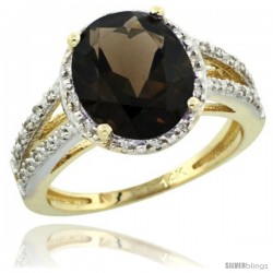 14k Yellow Gold Diamond Halo Smoky Topaz Ring 2.85 Carat Oval Shape 11X9 mm, 7/16 in (11mm) wide