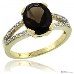 14k Yellow Gold and Diamond Halo Smoky Topaz Ring 2.4 carat Oval shape 10X8 mm, 3/8 in (10mm) wide