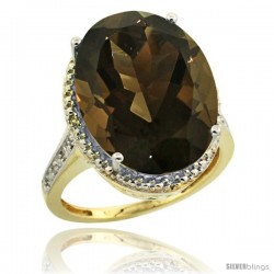 14k Yellow Gold Diamond Smoky Topaz Ring 13.56 Carat Oval Shape 18x13 mm, 3/4 in (20mm) wide