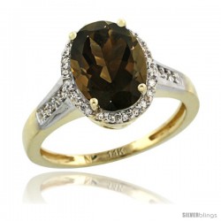 14k Yellow Gold Diamond Smoky Topaz Ring 2.4 ct Oval Stone 10x8 mm, 1/2 in wide