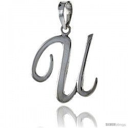 Sterling Silver Script Initial Letter U Alphabet Pendant Flawless Polish, 1 1/2 in long