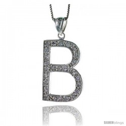 Sterling Silver Cubic Zirconia Block Initial Letter B Alphabet Pendant, 1 5/8 in