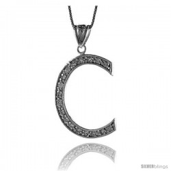 Sterling Silver Cubic Zirconia Block Initial Letter C Alphabet Pendant, 1 5/8 in