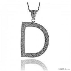 Sterling Silver Cubic Zirconia Block Initial Letter D Alphabet Pendant, 1 5/8 in