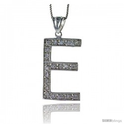 Sterling Silver Cubic Zirconia Block Initial Letter E Alphabet Pendant, 1 5/8 in