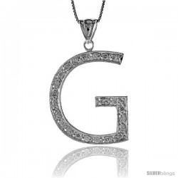 Sterling Silver Cubic Zirconia Block Initial Letter G Alphabet Pendant, 1 5/8 in