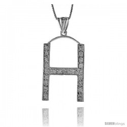 Sterling Silver Cubic Zirconia Block Initial Letter H Alphabet Pendant, 1 5/8 in