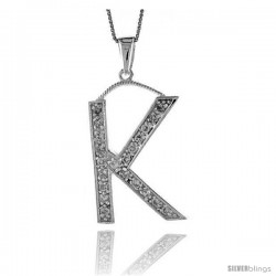 Sterling Silver Cubic Zirconia Block Initial Letter K Alphabet Pendant, 1 5/8 in