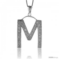 Sterling Silver Cubic Zirconia Block Initial Letter M Alphabet Pendant, 1 5/8 in