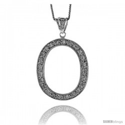Sterling Silver Cubic Zirconia Block Initial Letter O Alphabet Pendant, 1 5/8 in