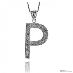 Sterling Silver Cubic Zirconia Block Initial Letter P Alphabet Pendant, 1 5/8 in