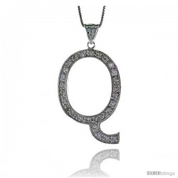 Sterling Silver Cubic Zirconia Block Initial Letter Q Alphabet Pendant, 1 5/8 in