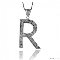 Sterling Silver Cubic Zirconia Block Initial Letter R Alphabet Pendant, 1 5/8 in