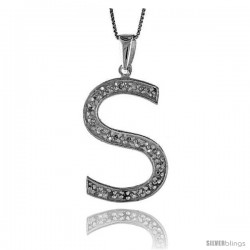 Sterling Silver Cubic Zirconia Block Initial Letter S Alphabet Pendant, 1 5/8 in