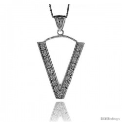 Sterling Silver Cubic Zirconia Block Initial Letter V Alphabet Pendant, 1 5/8 in