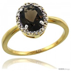 14k Yellow Gold Diamond Halo Smoky Topaz Ring 1.2 ct Oval Stone 8x6 mm, 1/2 in wide