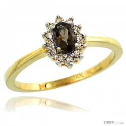 14k Yellow Gold Diamond Halo Smoky Topaz Ring 0.25 ct Oval Stone 5x3 mm, 5/16 in wide