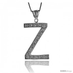 Sterling Silver Cubic Zirconia Block Initial Letter Z Alphabet Pendant, 1 5/8 in