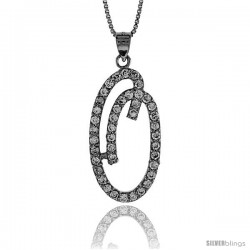 Sterling Silver Script Initial Letter O Alphabet Pendant with Cubic Zirconia Stones, 1 3/8 long