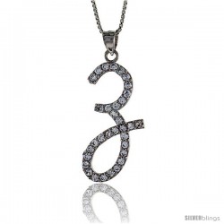 Sterling Silver Script Initial Letter Z Alphabet Pendant with Cubic Zirconia Stones, 1 3/8 long