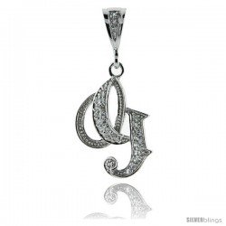 Sterling Silver Large Script Initial Letter G Pendant w/ Cubic Zirconia Stones, 1 1/2 in tall