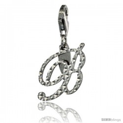 Sterling Silver Script Initial Letter B Alphabet Charm Diamond Cut Finish and Lobster Lock Clasp, 3/4 in