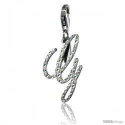 Sterling Silver Script Initial Letter G Alphabet Charm Diamond Cut Finish and Lobster Lock Clasp, 3/4 in