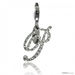 Sterling Silver Script Initial Letter P Alphabet Charm Diamond Cut Finish and Lobster Lock Clasp, 3/4 in
