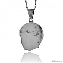 Sterling Silver Flat Boy's Head Pendant, Made in Italy. 13/16 in. (21 mm) Tall